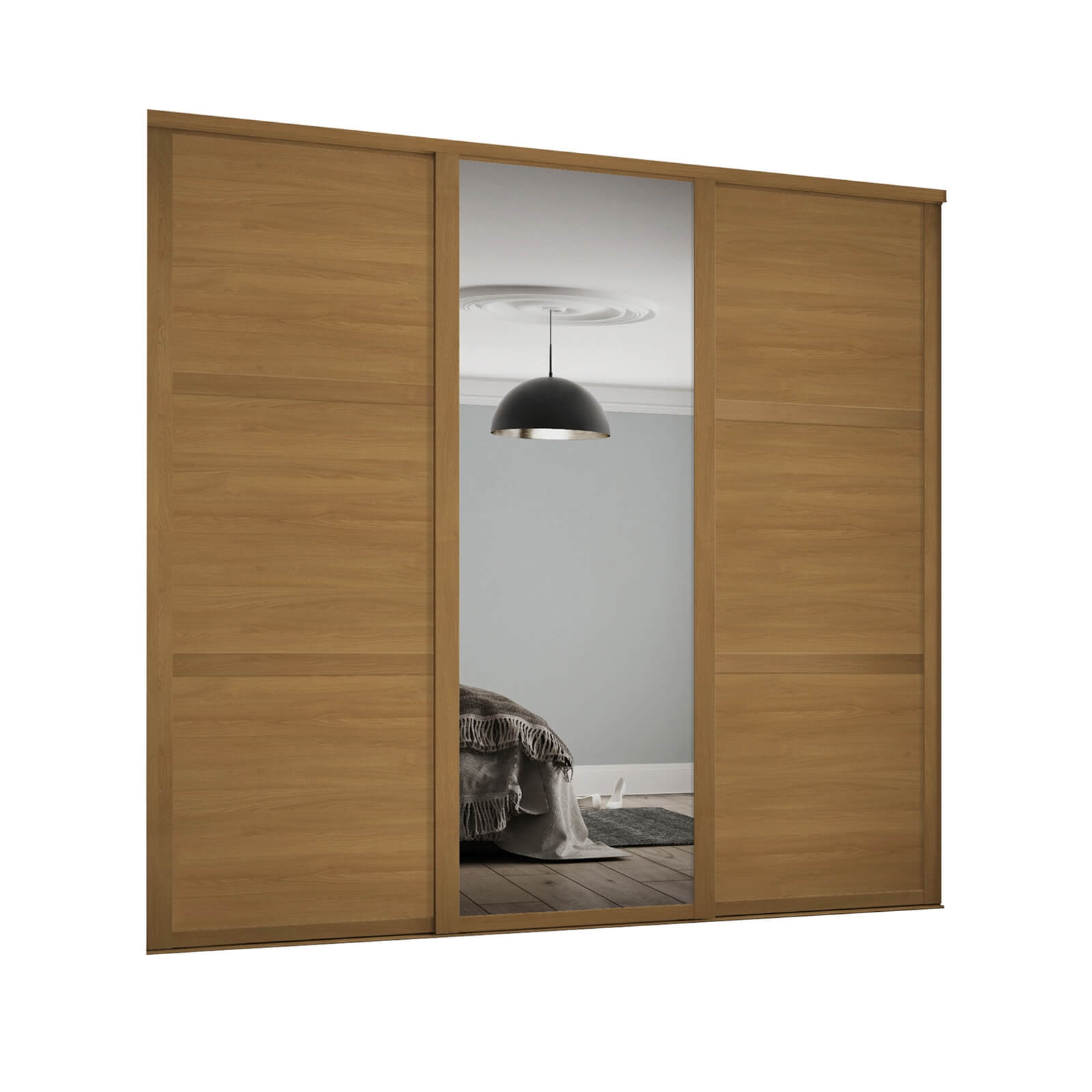 Shaker 3 Door Sliding Wardrobe Kit Oak Panel / Mirror with Oak Frame (W)1680 x (H)2260mm Price Comparisons | Compare The Build
