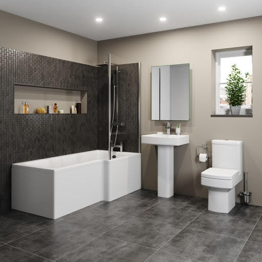 Royan Bathroom Suite with L Shape Shower Bath & Screen - Right Hand 1600mm Price Comparisons | Compare The Build