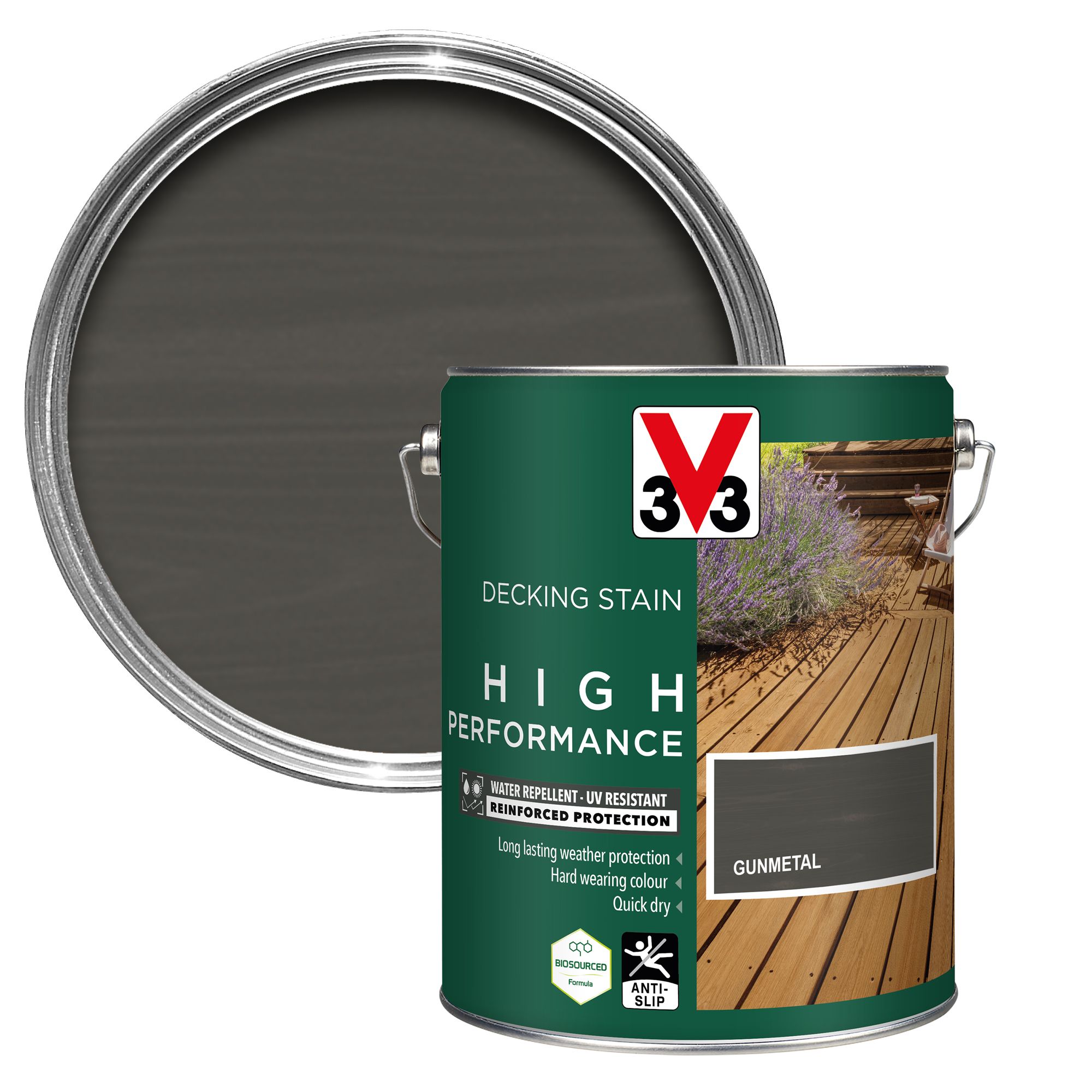 V33 High Performance Gunmetal Satin Quick Dry Decking Stain, 5L | Compare The Build