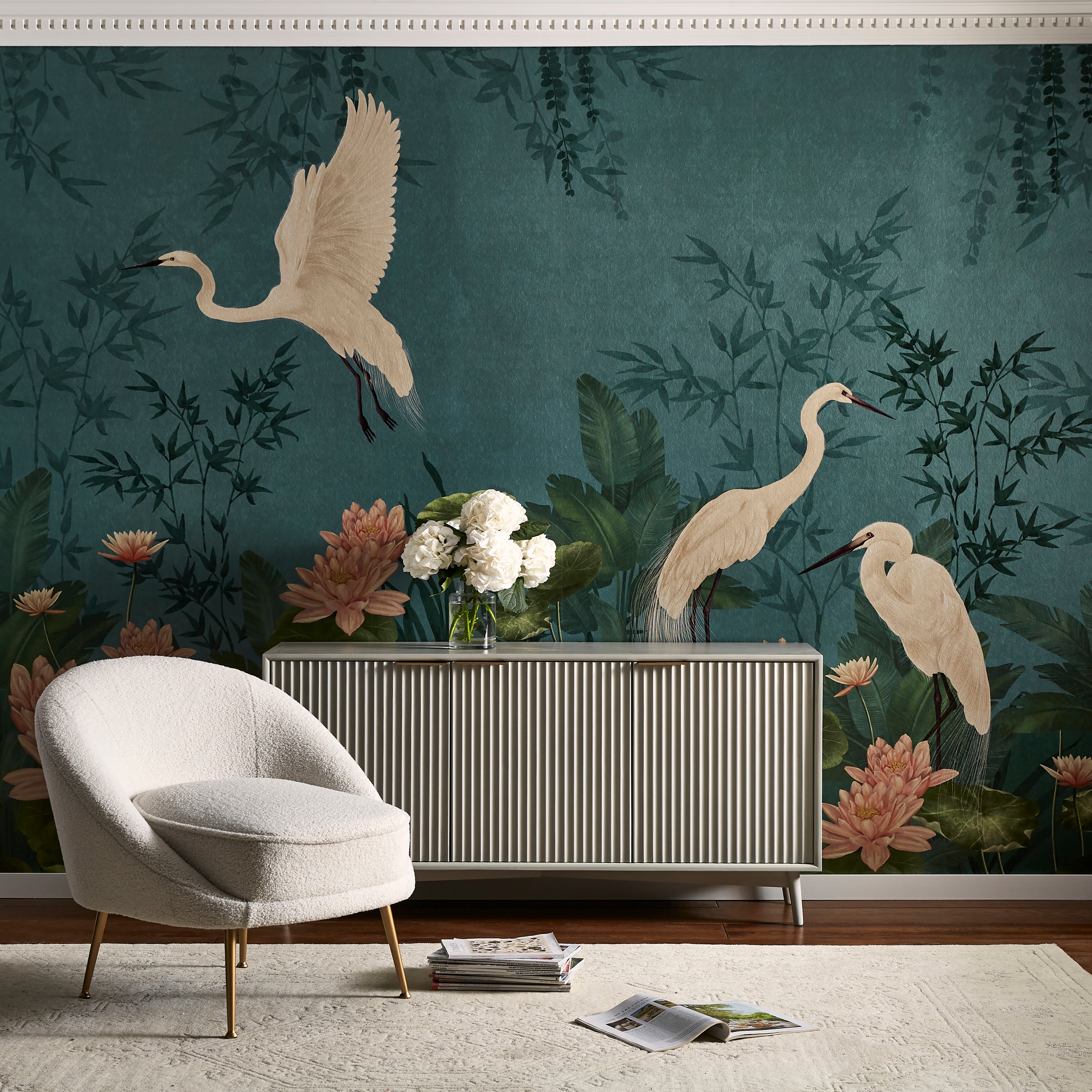 Cranberry and Laine Opulent Crane Peacock Mural Peacock | Compare The Build