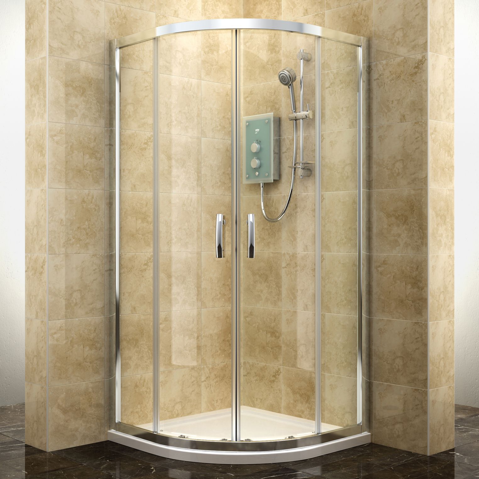 Cooke & Lewis Deluvio Quadrant Shower Enclosure & Tray With Double Sliding Doors (W)900mm (D)900mm Price Comparisons | Compare The Build