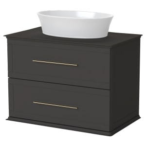 Duarti by Calypso Kentchurch Strata Grey Wall Hung Vanity with Hanbury Countertop Basin, Worktop & Brass Handles - 750mm Price Comparisons | Compare The Build