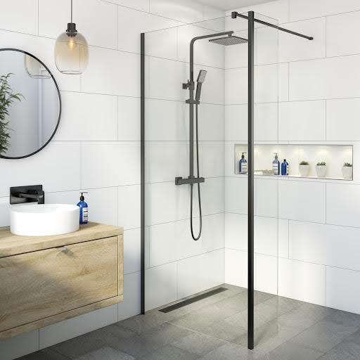 Diamond Wet Room Shower Screen 1400mm with Fixed Return Panel - 8mm Matt Black Price Comparisons | Compare The Build