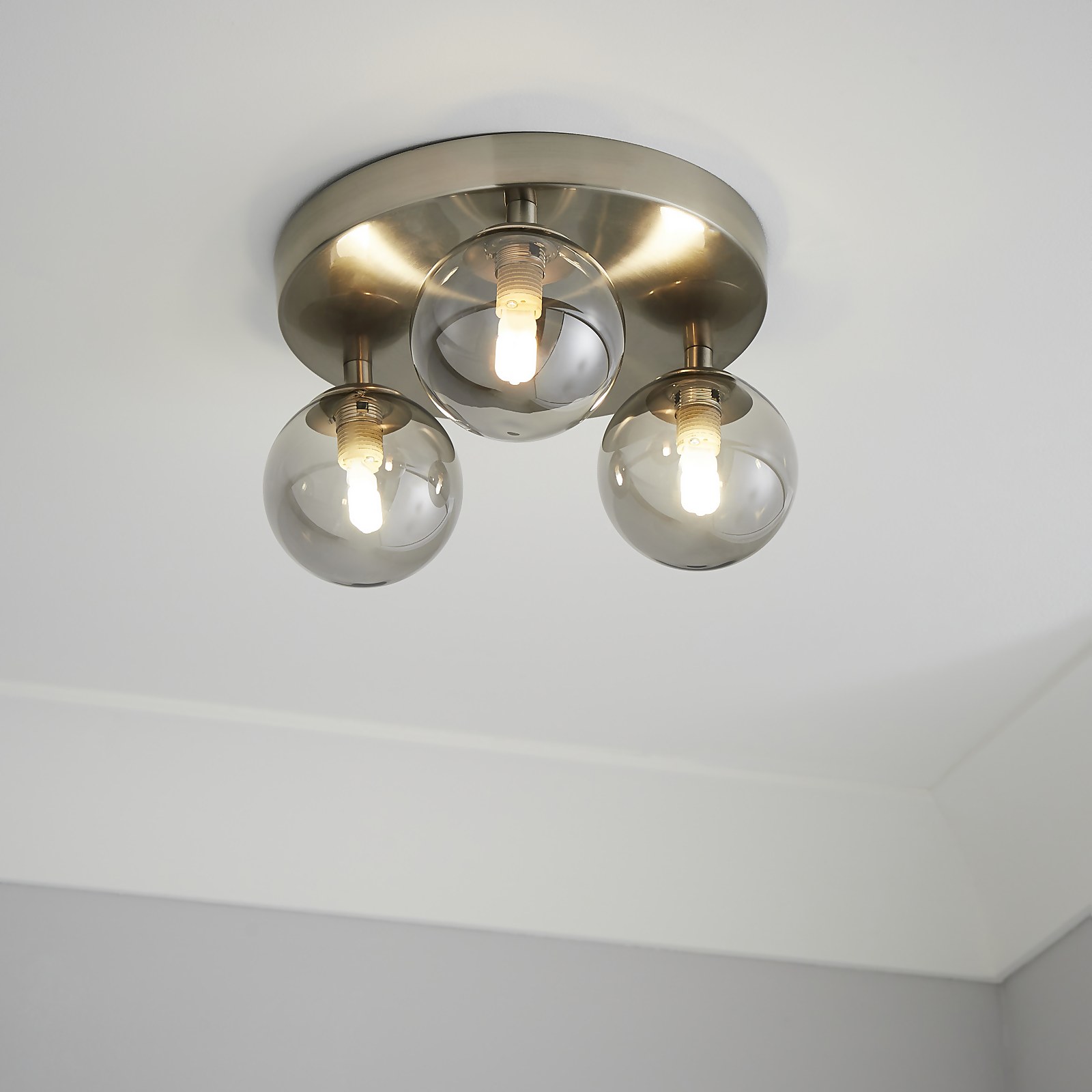 Orb 3 Light Flush Pendant - Nickel Smoke Price Comparisons | Compare The Build