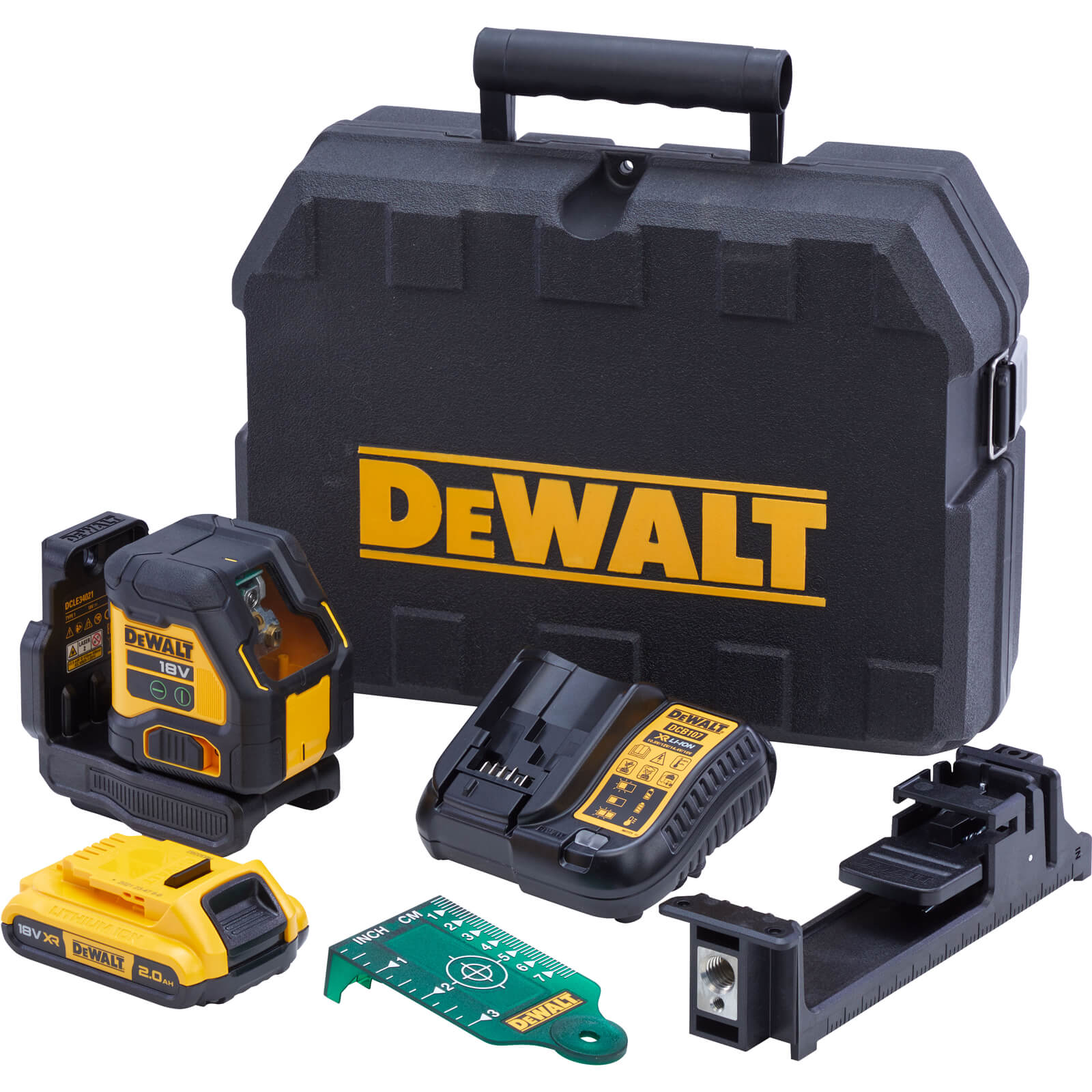 DeWalt DCLE34021 18v XR Cordless Cross Line Green Laser Level 1 x 2ah Li-ion Charger Case Price Comparisons | Compare The Build