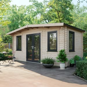 Power Sheds Central Doors Apex Chalet Log Cabin, in Natural, Wood, Size: 8x16ft Price Comparisons | Compare The Build