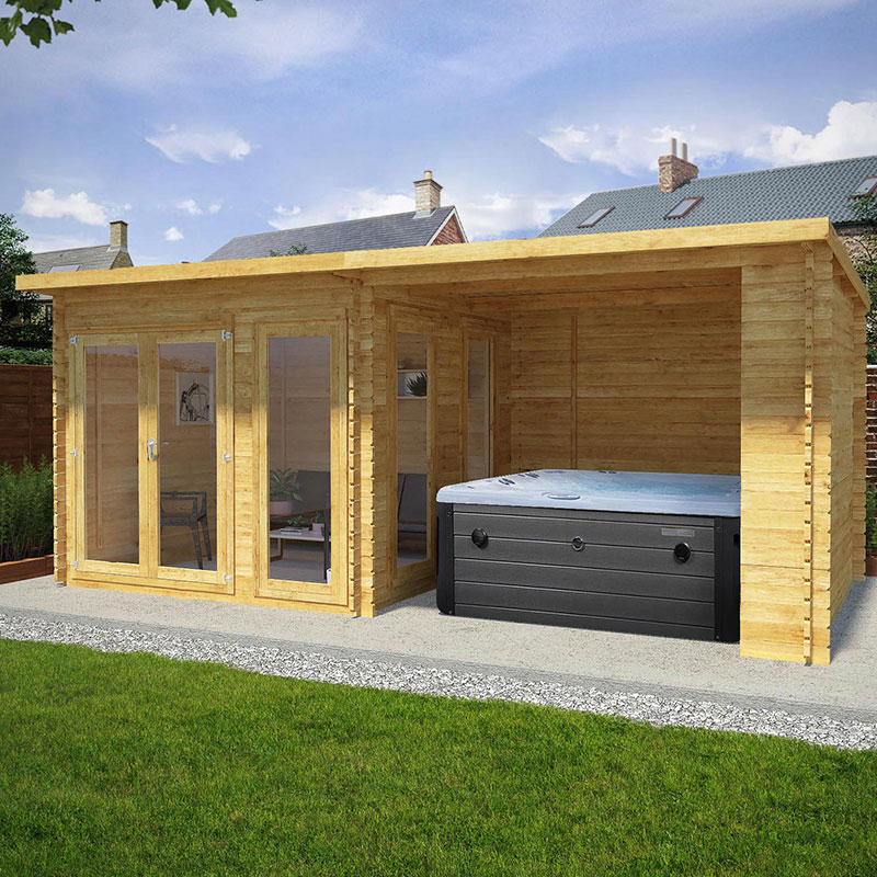 Mercia Studio 6m x 3m Pent Log Cabin with Outdoor Area (28mm) - Double Glazed Price Comparisons | Compare The Build