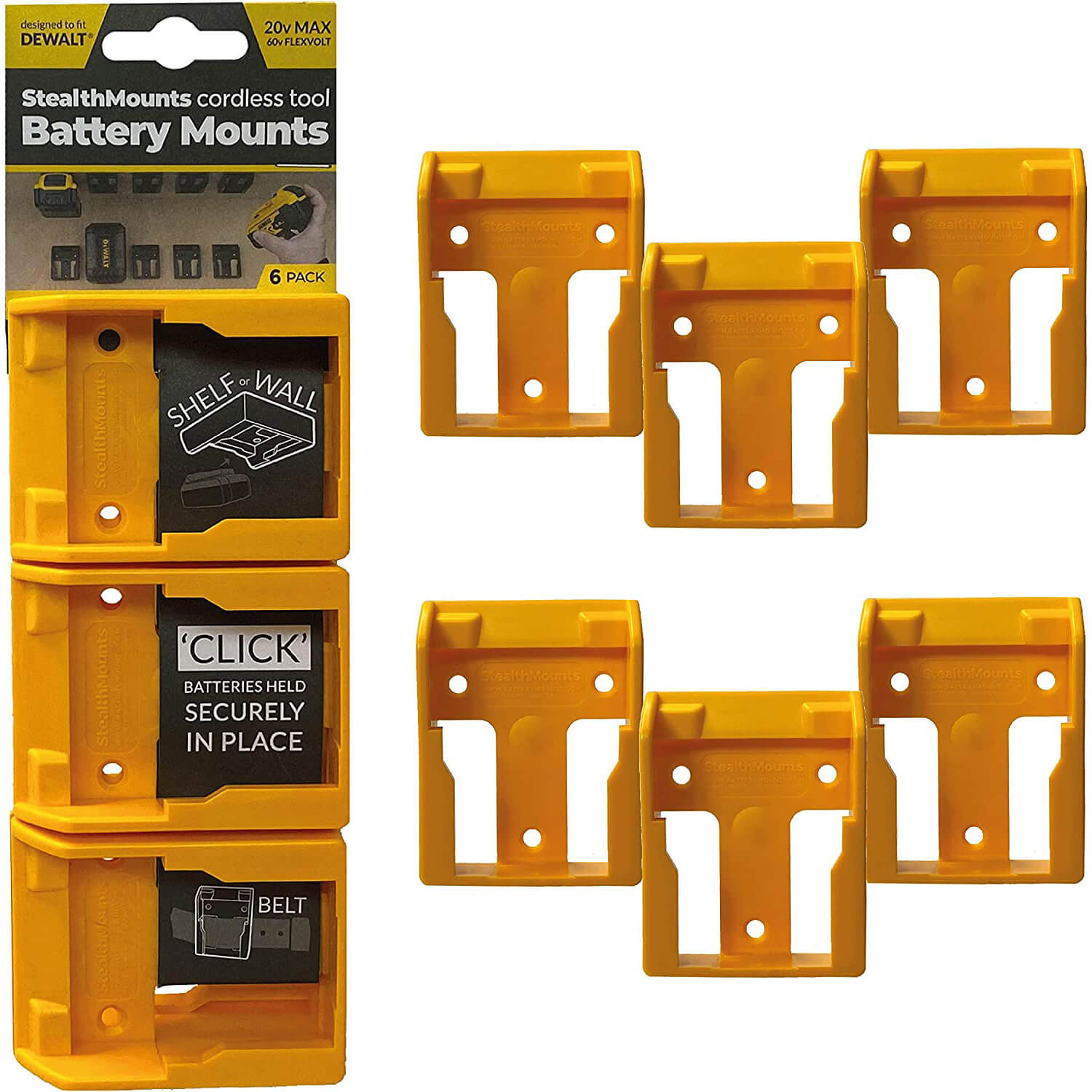 Stealth Mounts 6 Pack Battery Mounts For Dewalt 18-54V XR Tools Yellow Price Comparisons | Compare The Build