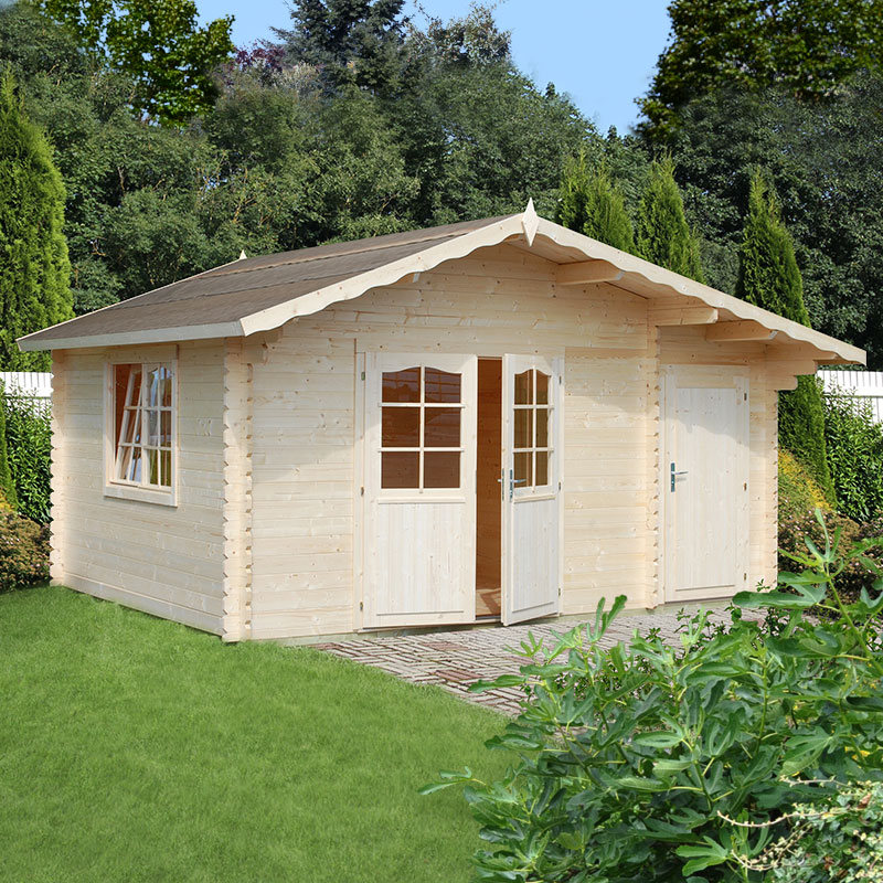 Palmako Emma 4.7m x 3.5m Log Cabin Summerhouse with Shed (34mm) Price Comparisons | Compare The Build