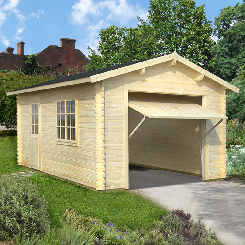 Palmako Roger 3.6m x 5.5m Log Cabin Single Garage (44mm) - Up and Over Door Price Comparisons | Compare The Build