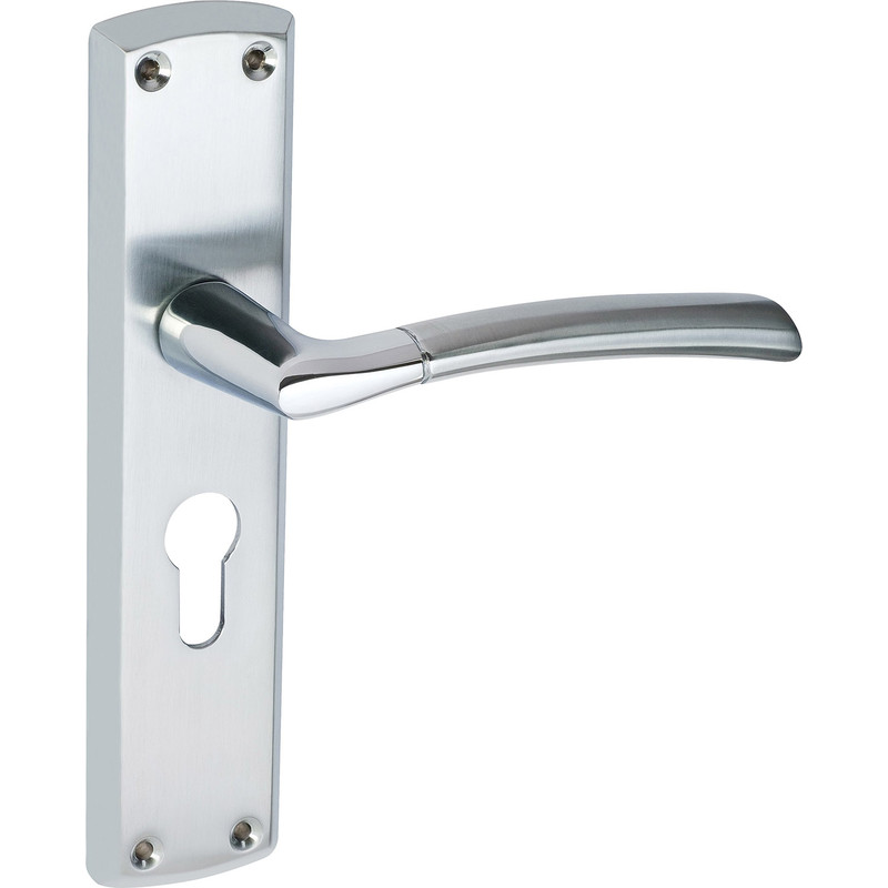 Felisa Dual Finish Door Handles Euro Lock Polished / Satin (Pair) in Silver | Compare The Build