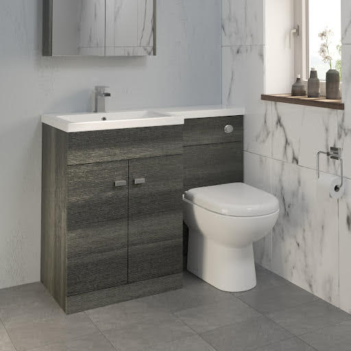 Aurora Toilet & Basin Vanity Unit Combination with Doors - 1100mm Charcoal Grey Left Hand | Compare The Build