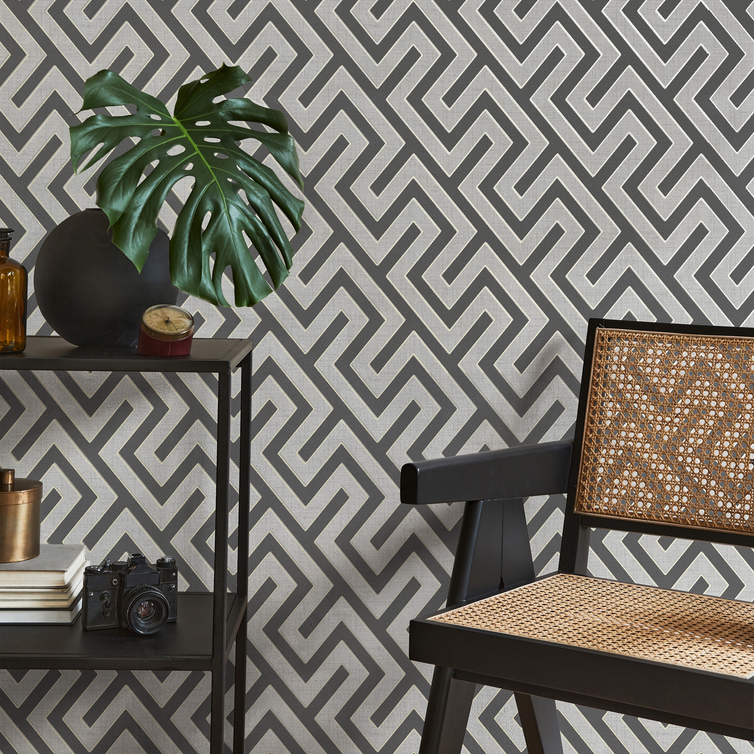 Larson Geometric Charcoal Gold Wallpaper White/Grey Price Comparisons | Compare The Build