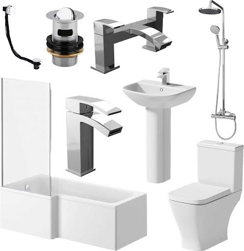 Marseille Complete Bathroom Suite Bundle with L Shape Shower Bath - Left Hand 1700mm | Compare The Build