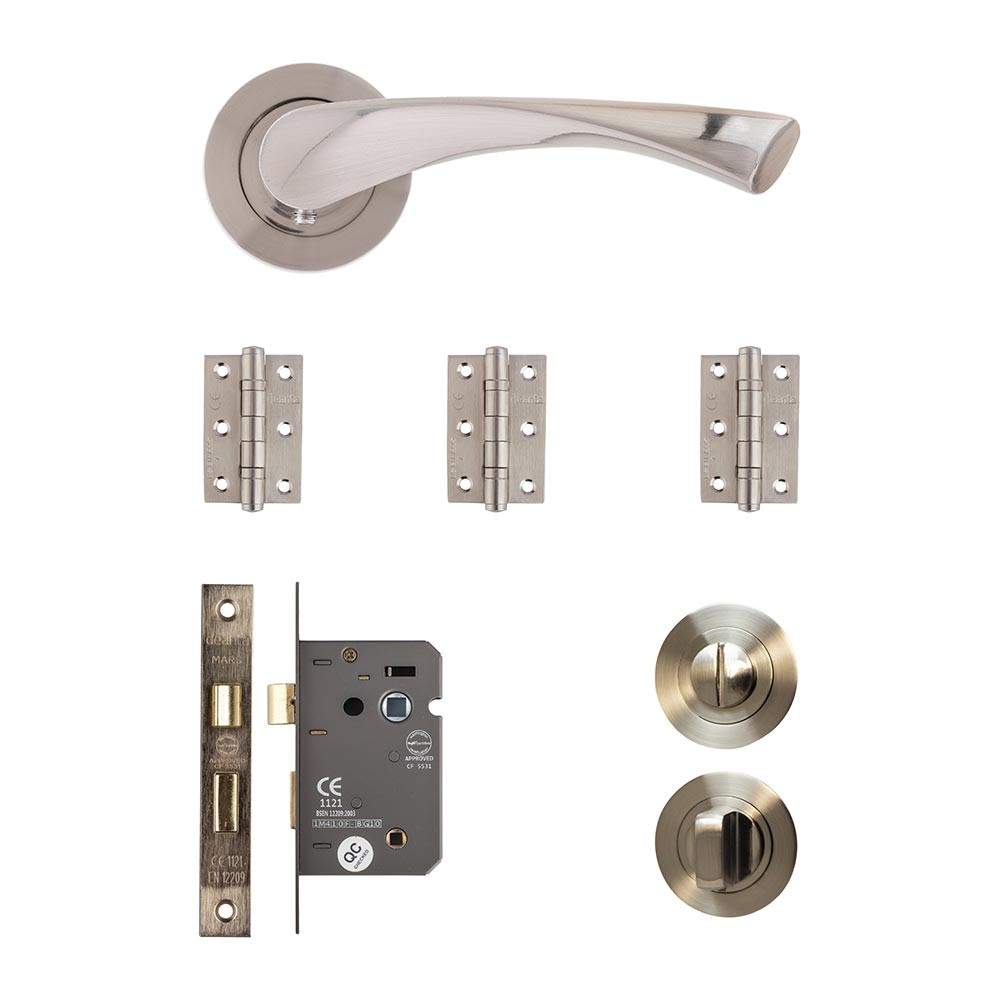 Deanta Fortuna Satin Bathroom Door Handle Kit - 76mm x 50mm x 2mm Hinges FORBAK76 Price Comparisons | Compare The Build