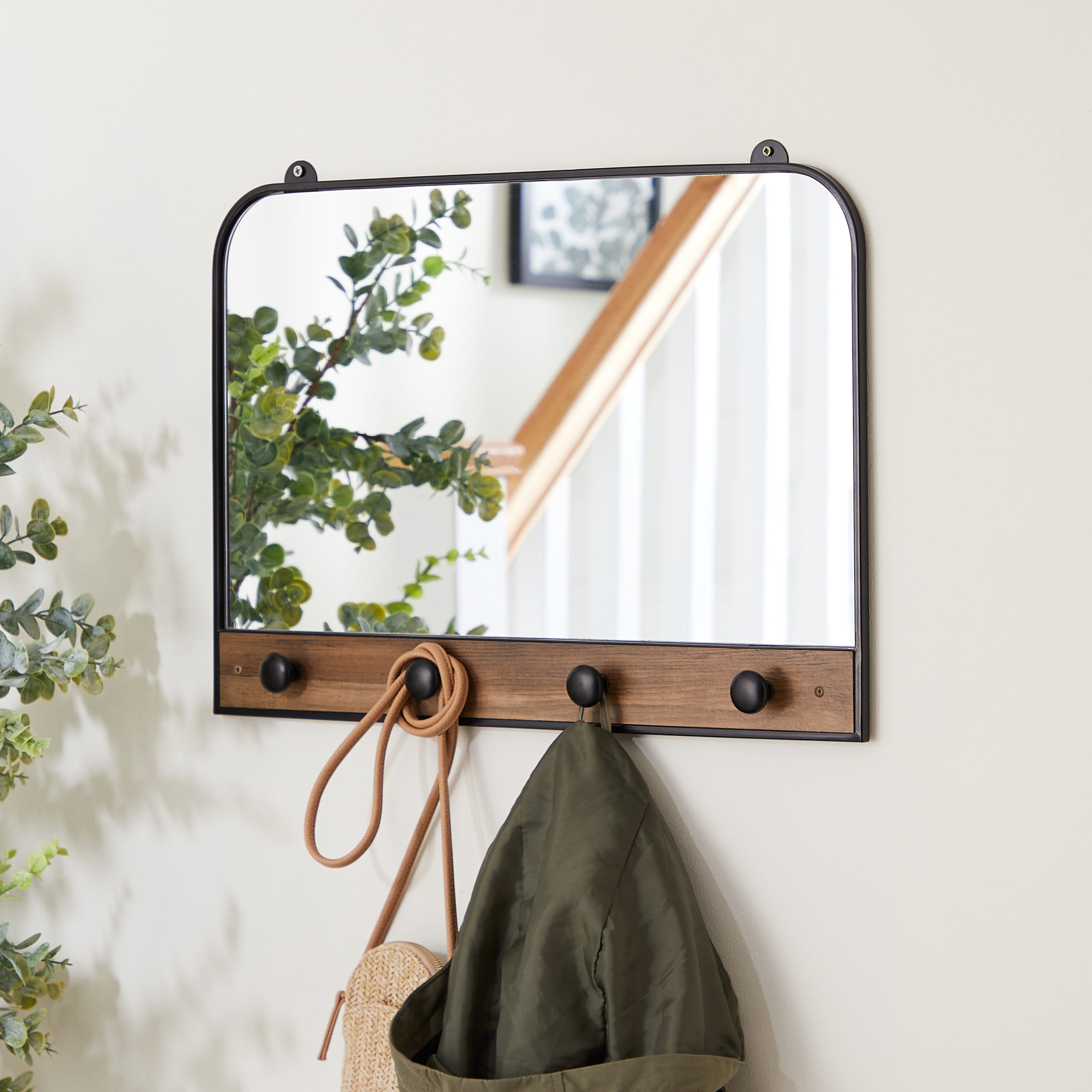 Fulton Rectangle Wall Mirror with Hooks, 55x38cm Black Price Comparisons | Compare The Build