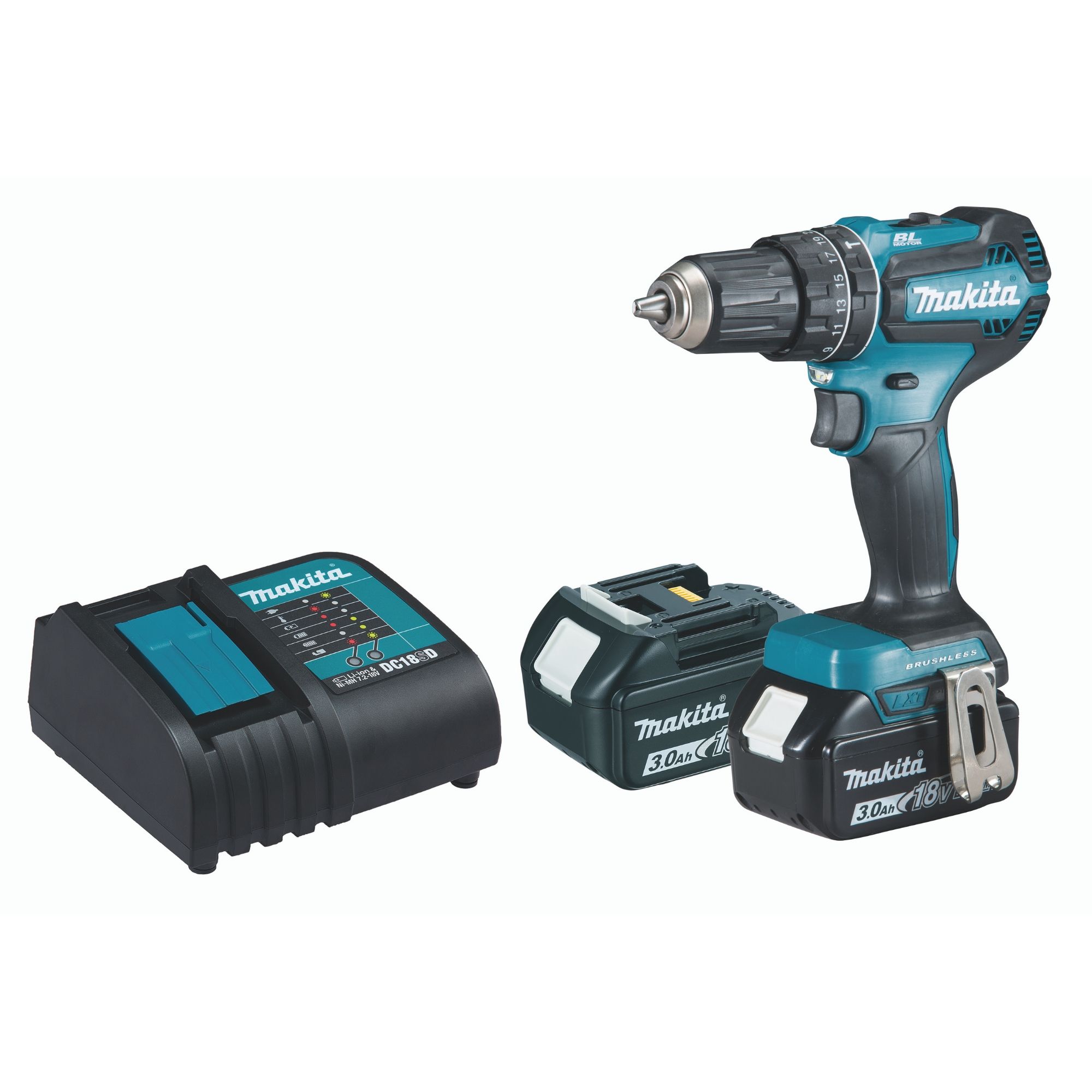 Makita LXT 18V 3Ah Li-ion Cordless Brushless Combi drill DHP485SFE - 2 batteries included | Compare The Build