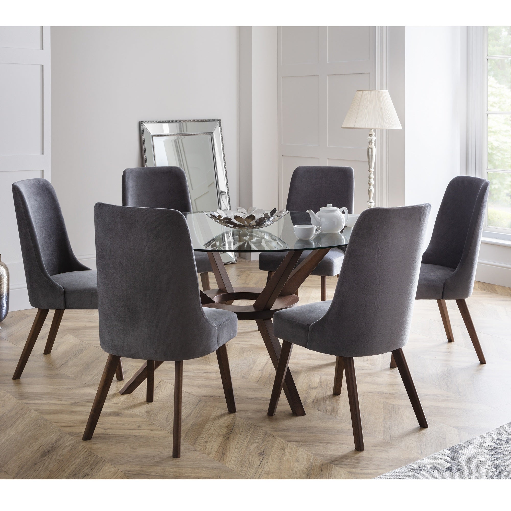 Chelsea Large Round Dining Table with 6 Huxley Dining Chairs Walnut (Brown) | Compare The Build