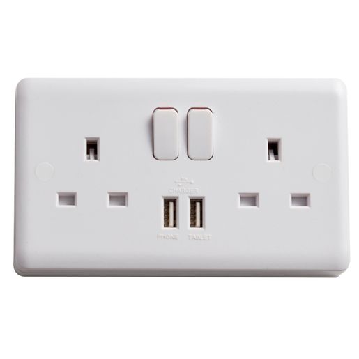 Deta Vimark Curve 13A 2 Gang Switched Socket with 3 USB Ports White VC1299 Price Comparisons | Compare The Build