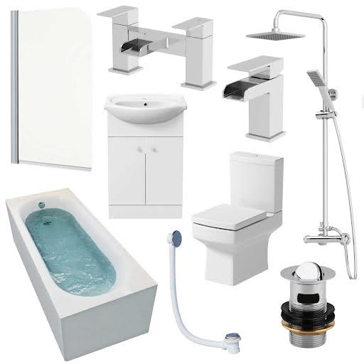 Royan Complete Bathroom Suite with Bath, Shower, Taps, Toilet & Vanity Unit - 1600mm Price Comparisons | Compare The Build