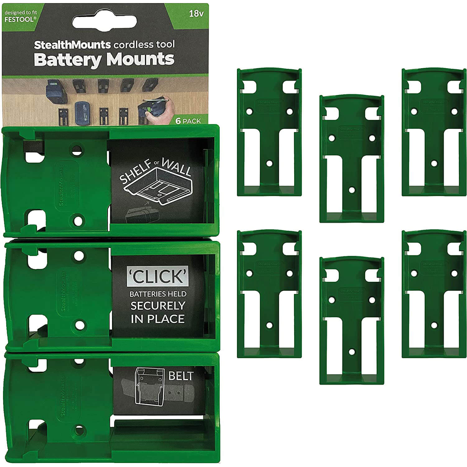 Stealth Mounts 6 Pack Battery Mounts For Festool 18V Batteries Green | Compare The Build