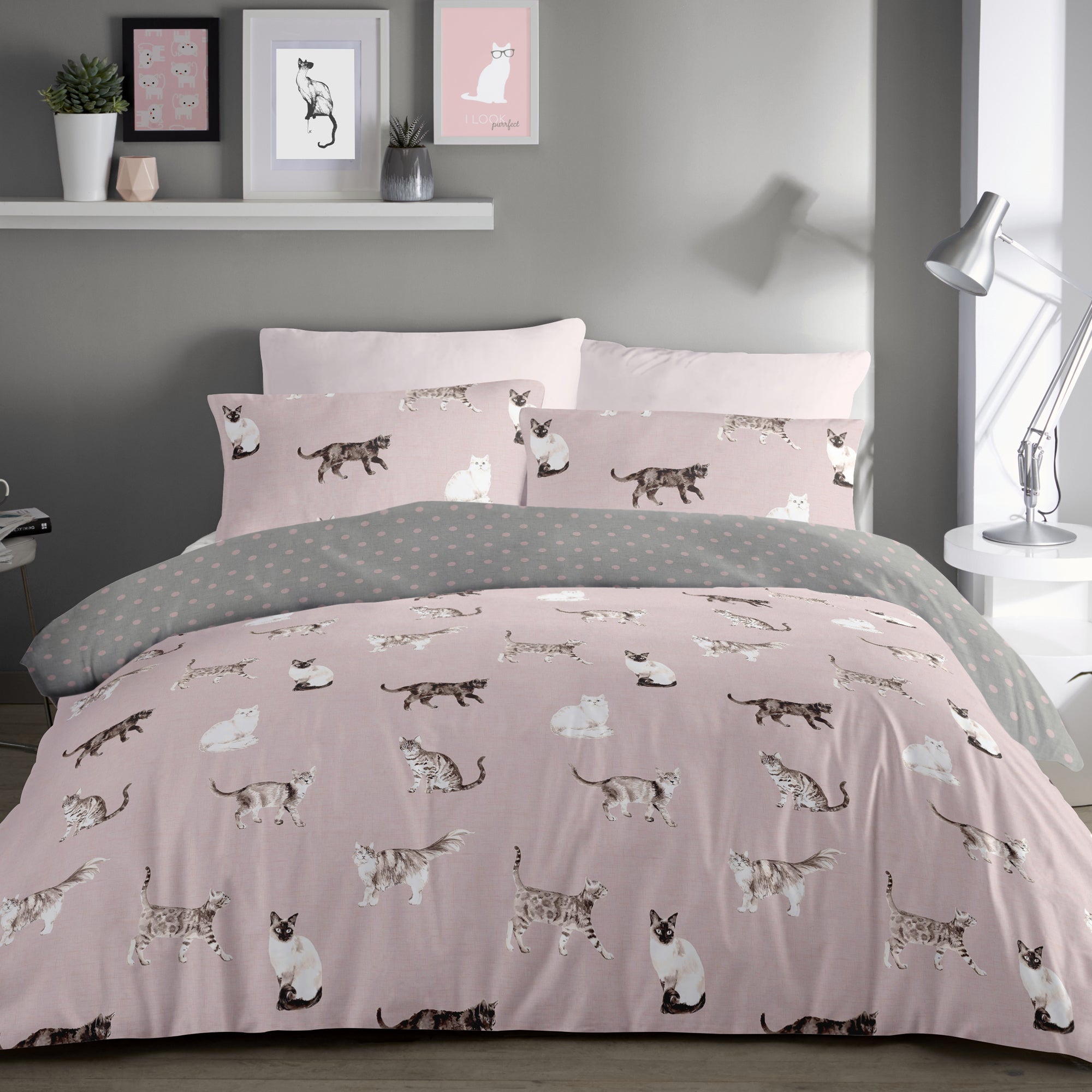 Fusion Cats Blush Reversible Duvet Cover and Pillowcase Set Pink/White Price Comparisons | Compare The Build