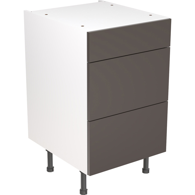 Kitchen Kit Ready Made Slab Kitchen Cabinet Base 3 Drawer Unit Super Gloss 500mm in Graphite Price Comparisons | Compare The Build