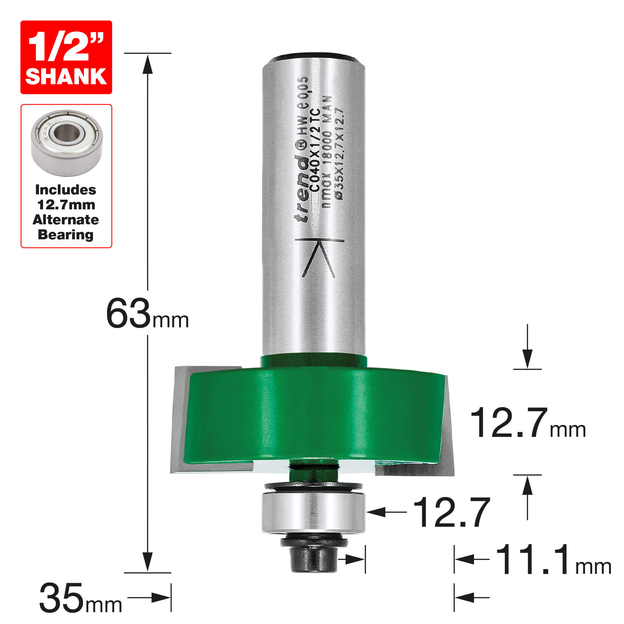 Trend Bearing Self Guided Rebate Router Cutter 35mm 12.7mm 1/2" | Compare The Build