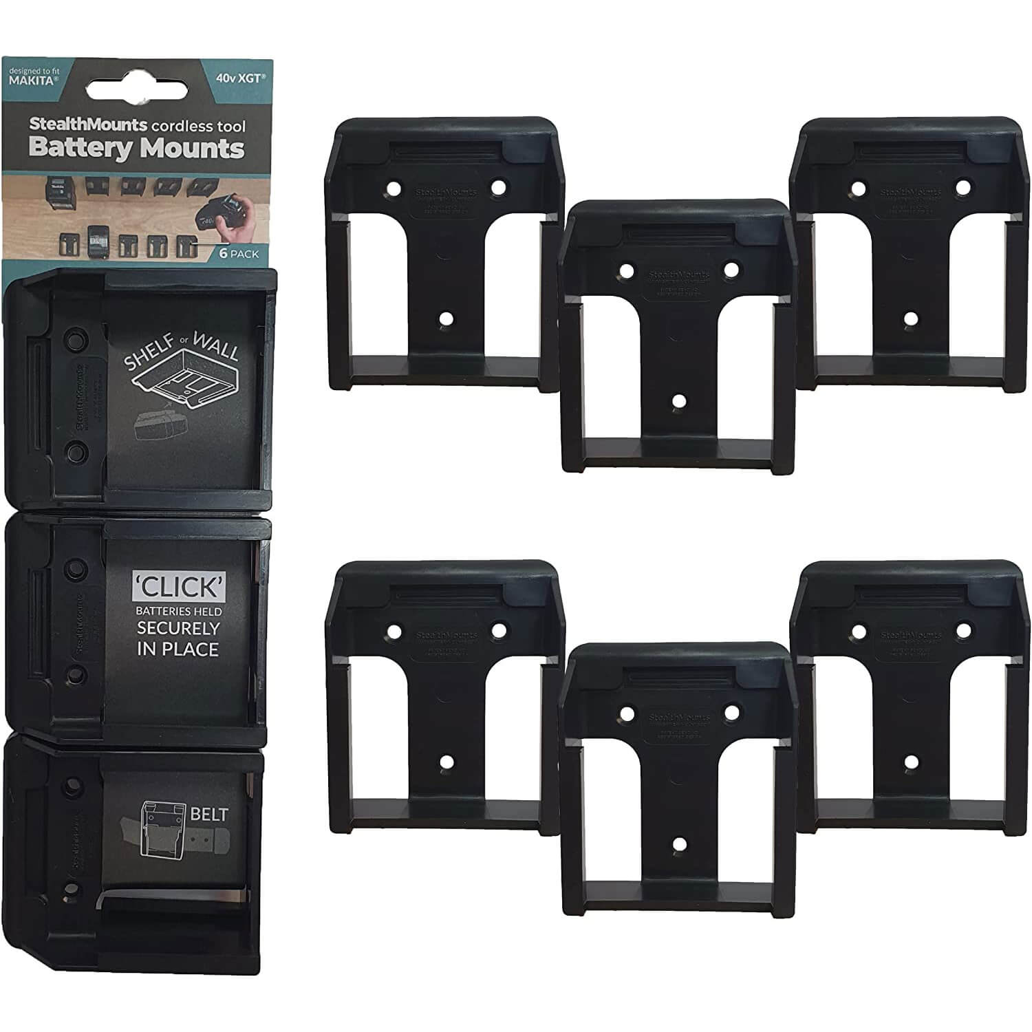 Stealth Mounts 6 Pack Battery Mounts For Makita 40V XGT Batteries Black Price Comparisons | Compare The Build