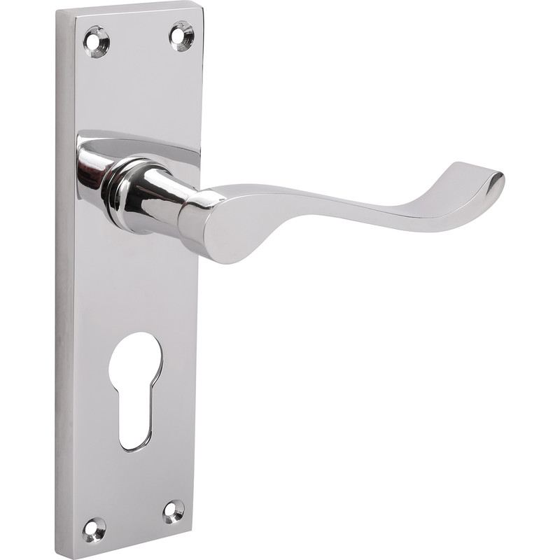 Unbranded Victorian Scroll Door Handles Euro Lock Polished (Pair) in Silver | Compare The Build