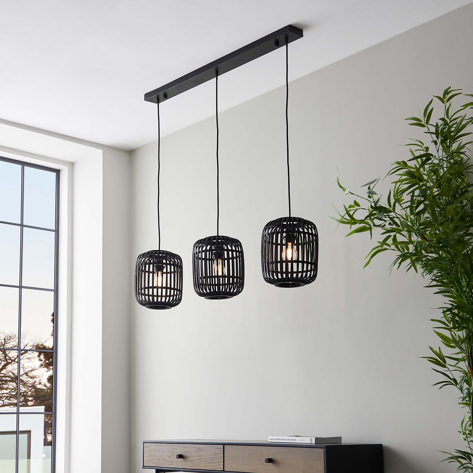 Saval 3 Lamp Pendant Diner Bar Light - Dark Bamboo Price Comparisons | Compare The Build