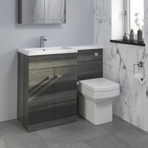 Royan Toilet & Aurora Basin Vanity Unit Combination with Doors - 1100mm Charcoal Grey Left Hand Price Comparisons | Compare The Build