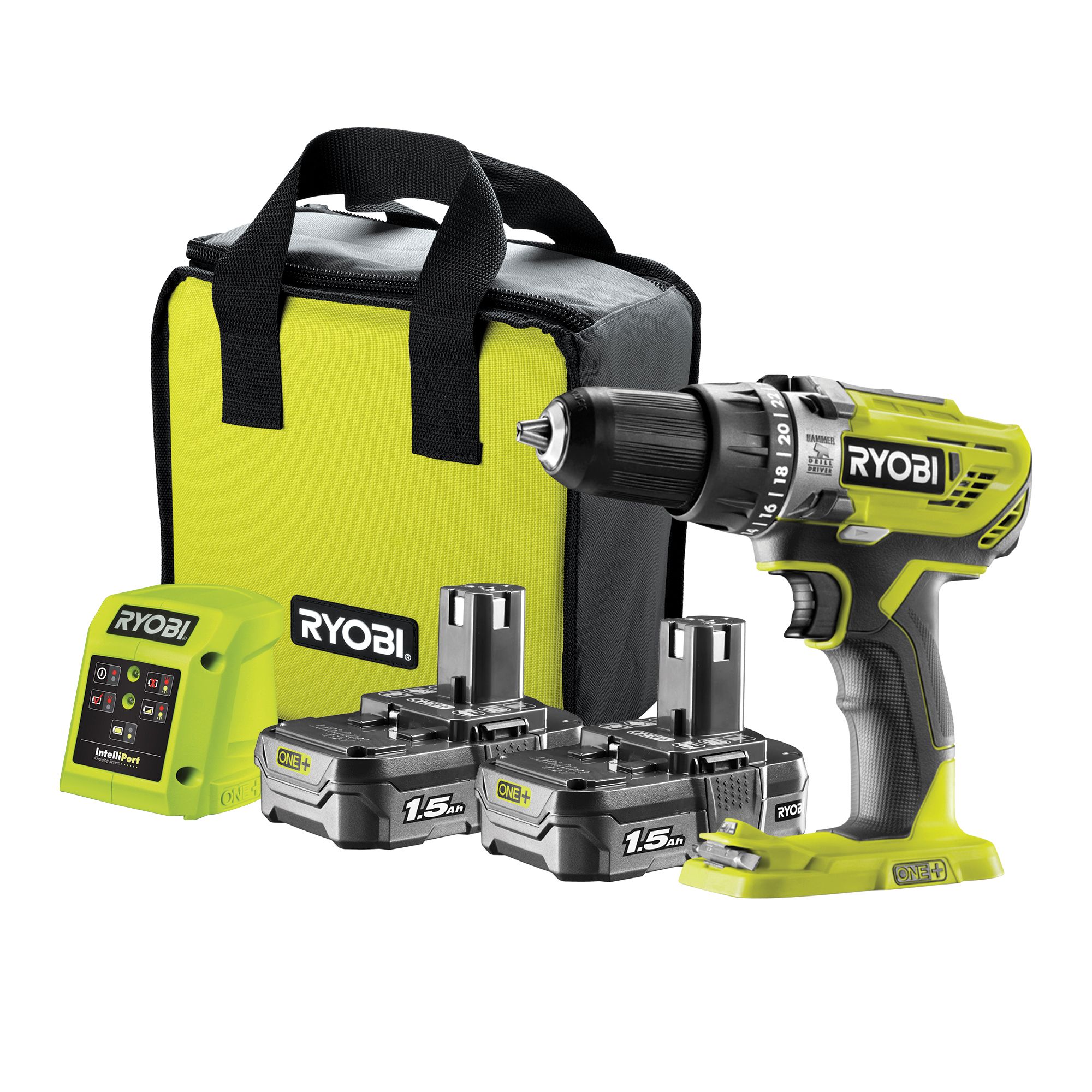 Ryobi ONE+ 18V 1.5Ah Li-ion Cordless Brushed Combi drill R18PD3-215SK - 2 batteries included Price Comparisons | Compare The Build