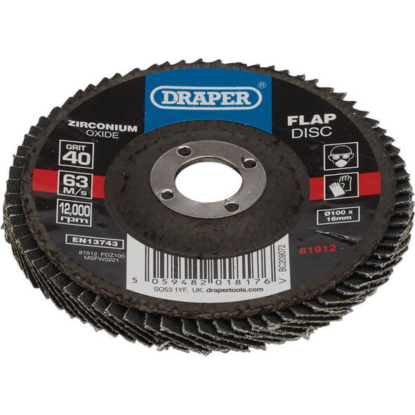 Draper Zirconium Oxide Flap Discs 100mm 40g Pack of 1 | Compare The Build