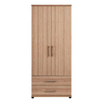 Vermont Partial Assembly Required Oak Effect 2 Door 2 Drawer Double Wardrobe (H)1879mm (W)804mm (D)525mm Price Comparisons | Compare The Build