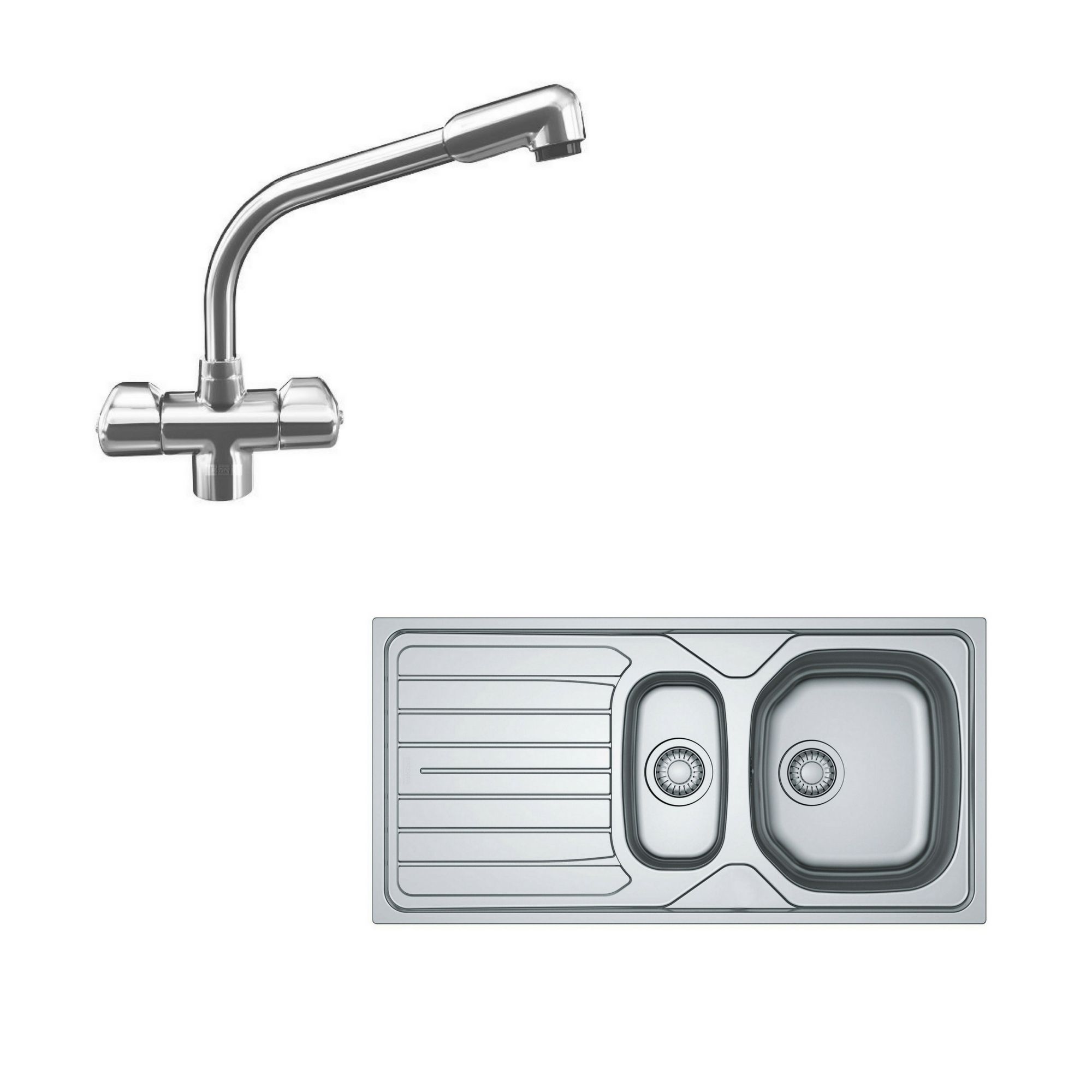 Franke Reno/danube Stainless Steel 1.5 Bowl Sink, Tap & Waste Kit | Compare The Build