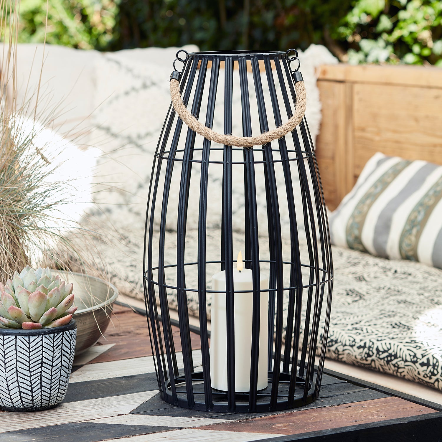 Canberra Large Slatted Outdoor Lantern with TruGlow® Candle Price Comparisons | Compare The Build