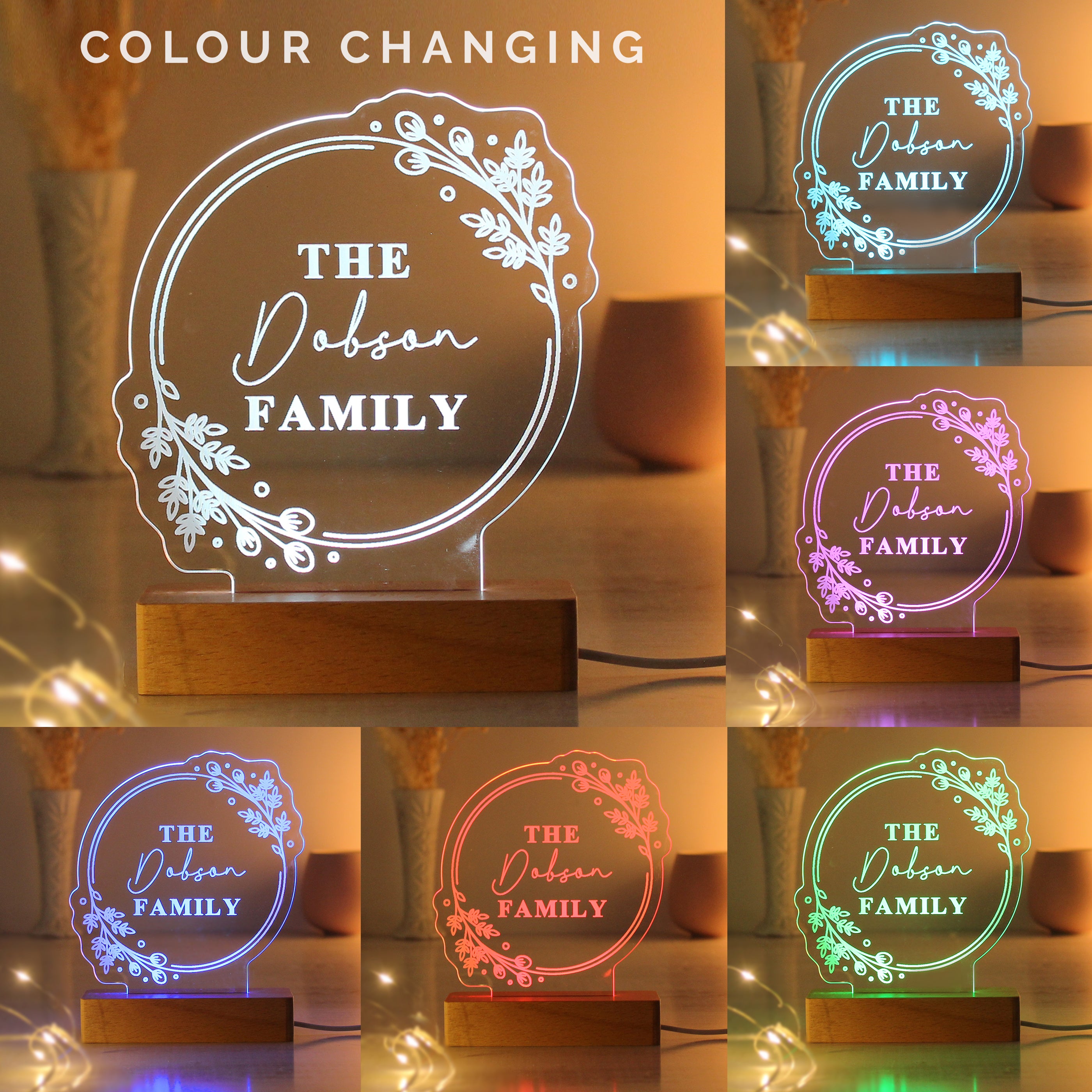 Personalised Floral Wooden Based LED Light Natural Price Comparisons | Compare The Build