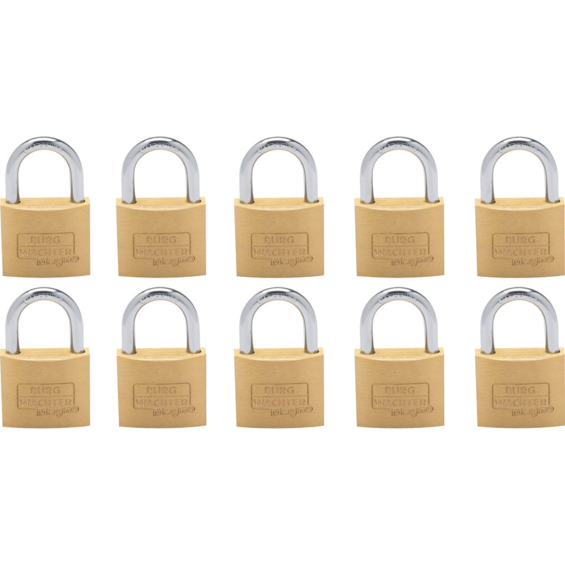 Burg-Wachter MAGNO Keyed Alike Padlock Set 40mm (10 Pack) in Brass | Compare The Build