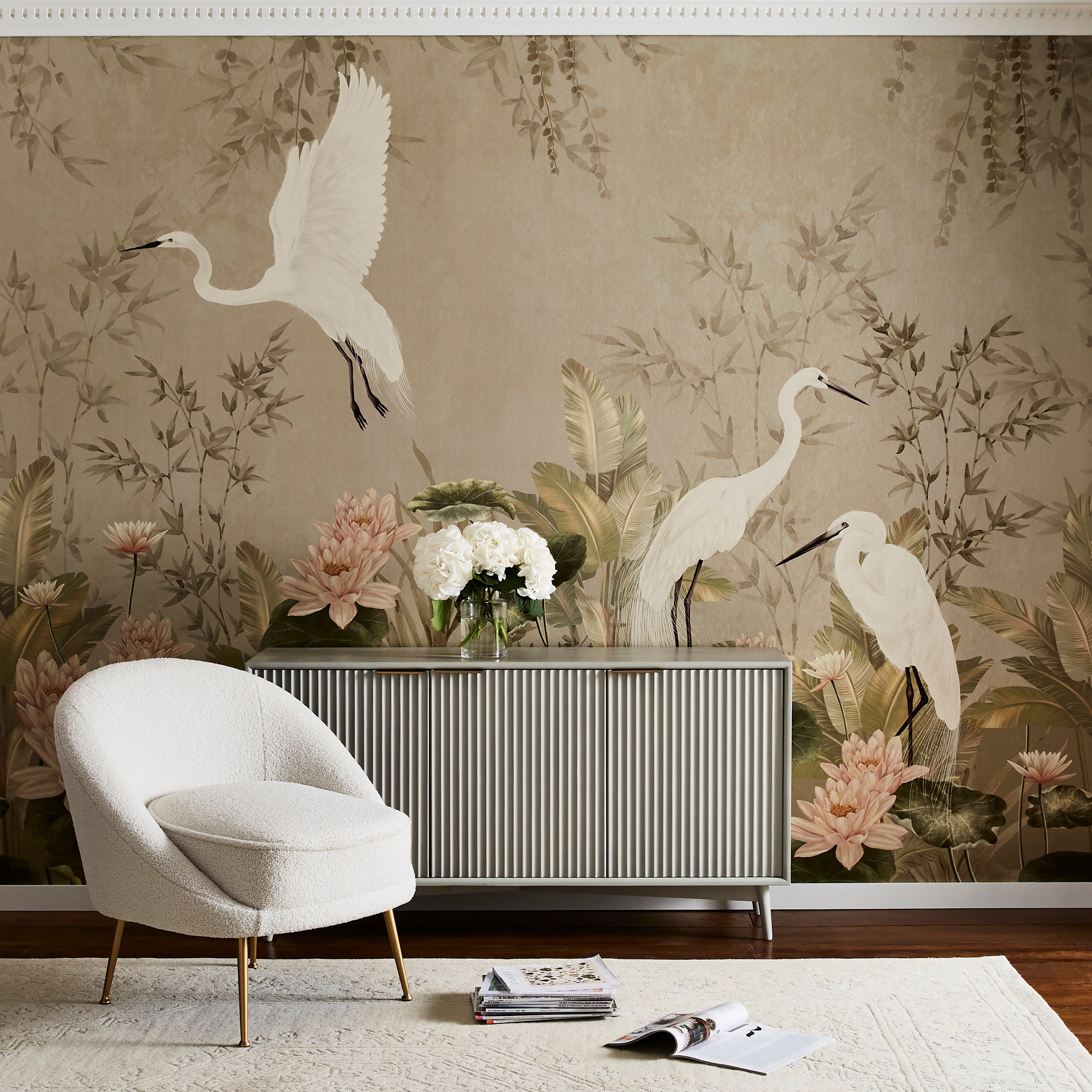 Cranberry and Laine Opulent Crane Natural Mural Natural Price Comparisons | Compare The Build