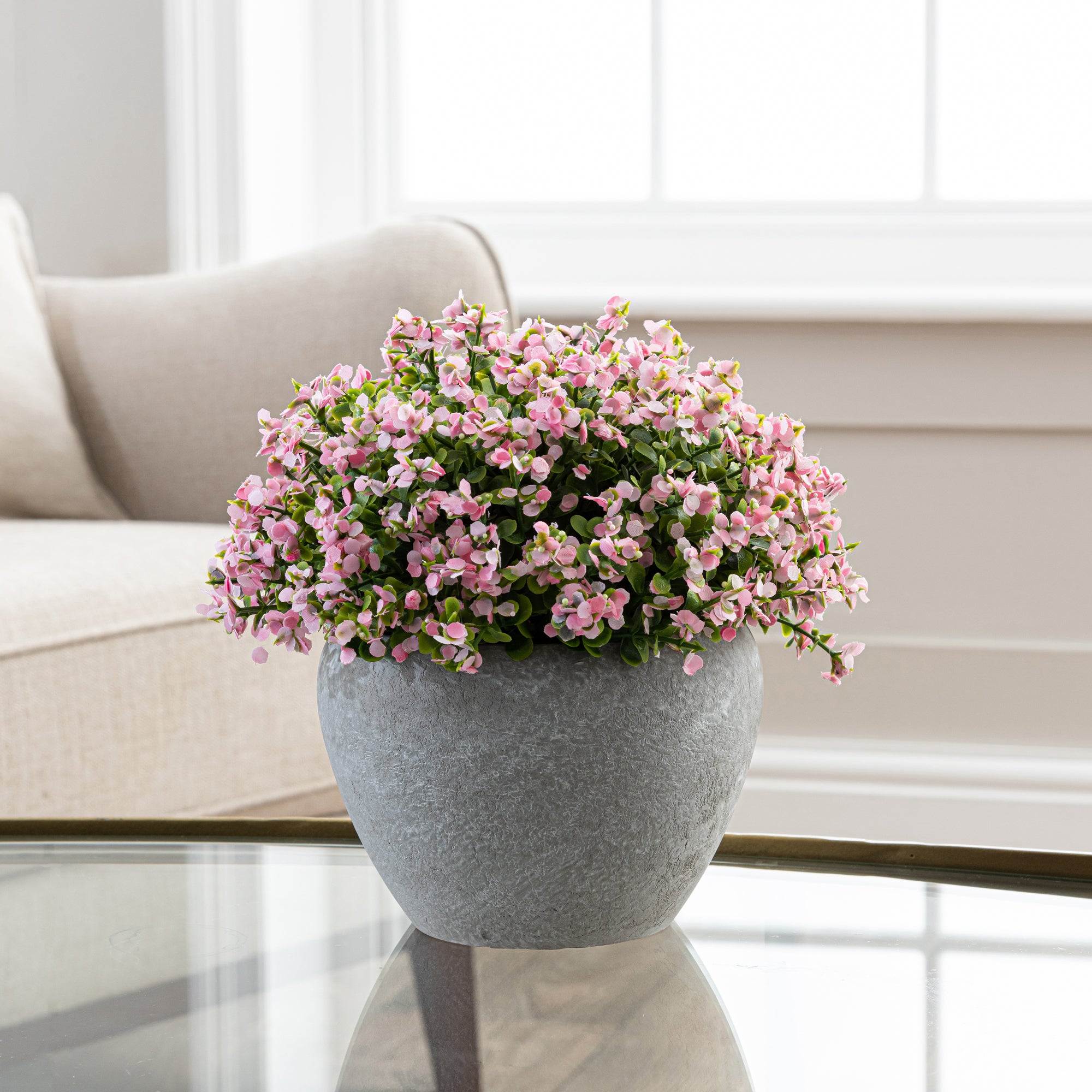 Artificial Florals Pink in Cement Pot 24cm Pink Price Comparisons | Compare The Build