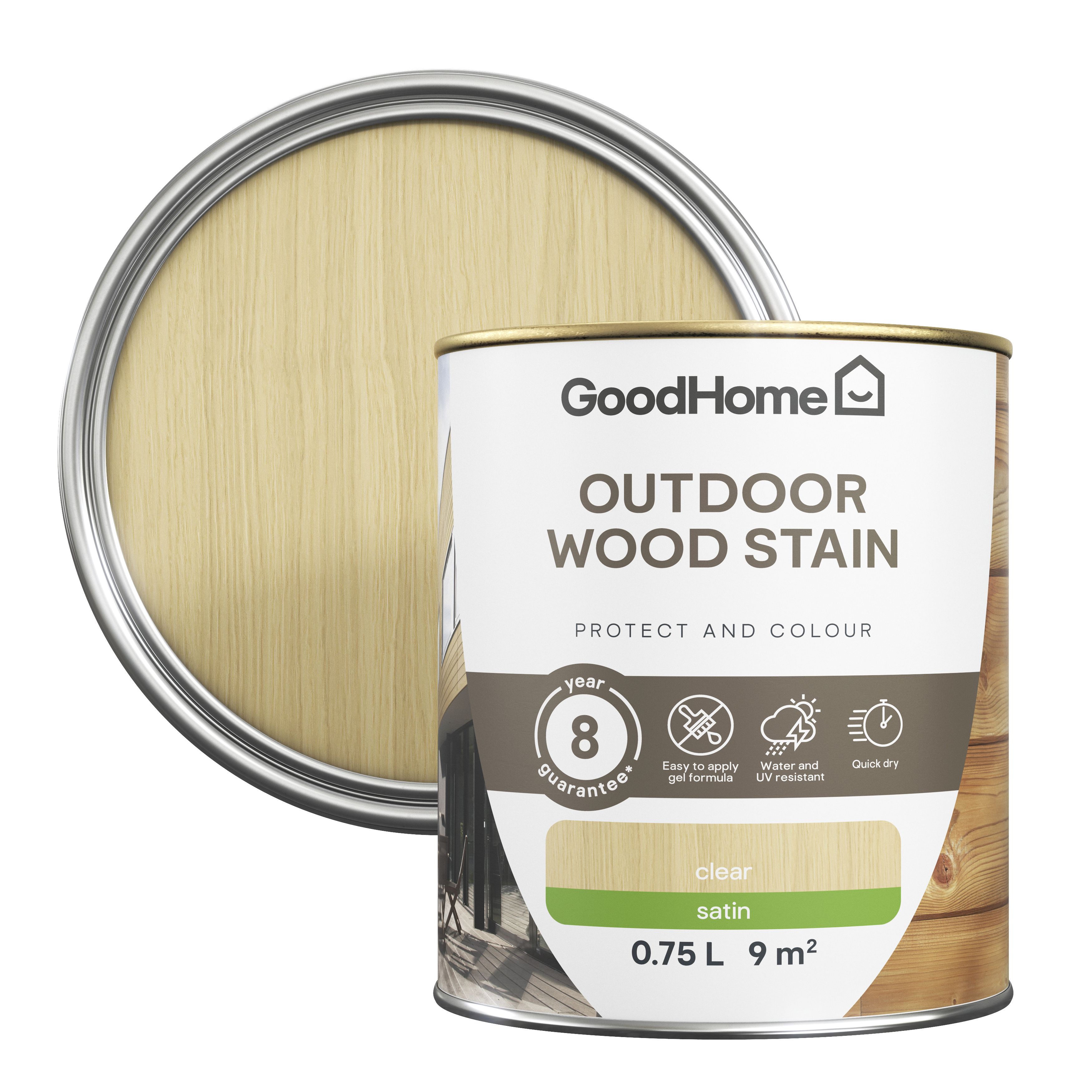 GoodHome Outdoor Clear Satin Quick Dry Wood Stain, 750Ml | Compare The Build