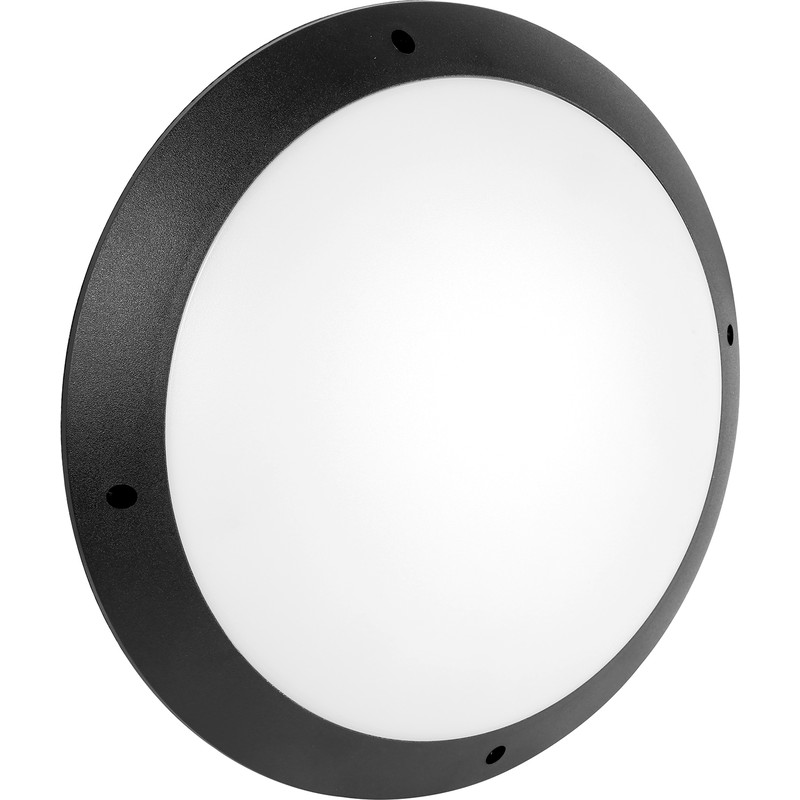 Meridian Lighting LED 12W IP66 Circular Bulkhead 300mm 1080lm in Black Polycarbonate Price Comparisons | Compare The Build