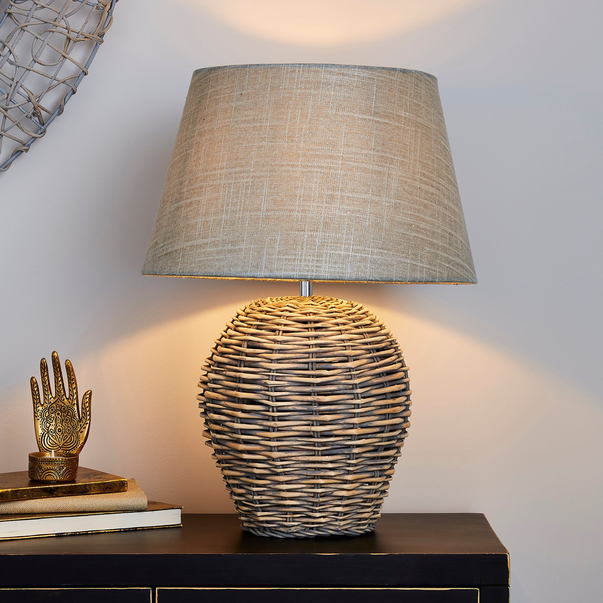 Lari Split Weave Wicker Table Lamp Grey Price Comparisons | Compare The Build