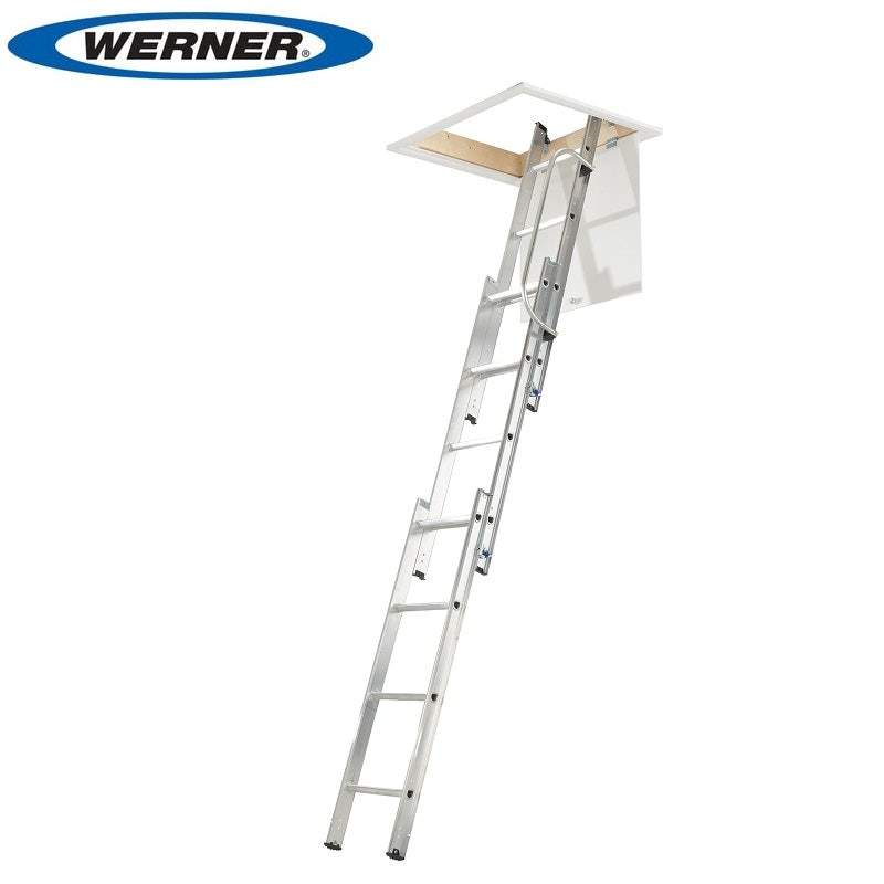 Werner BS EN 14975 3 Section Aluminium Loft Ladder with Handrail 76003 Price Comparisons | Compare The Build