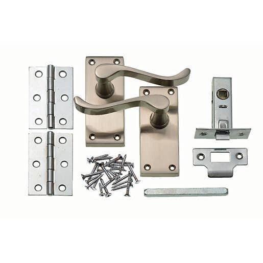 Victorian Scroll Latch Door Handle Kit in Satin Nickel | Compare The Build