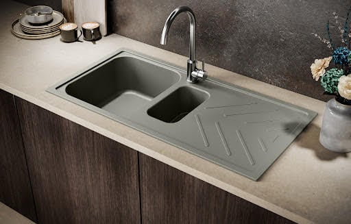 Reginox Calvi 15 Gunmetal Granite 1.5 Bowl Kitchen Sink with Drainer Price Comparisons | Compare The Build