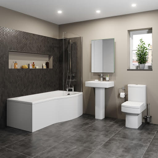 Royan Bathroom Suite with P Shape Shower Bath & Screen - Right Hand 1700mm Price Comparisons | Compare The Build