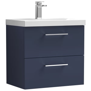 Nuie Arno Midnight Blue Wall Hung 2 Drawer Vanity Unit & Basin - 579 x 610mm Price Comparisons | Compare The Build