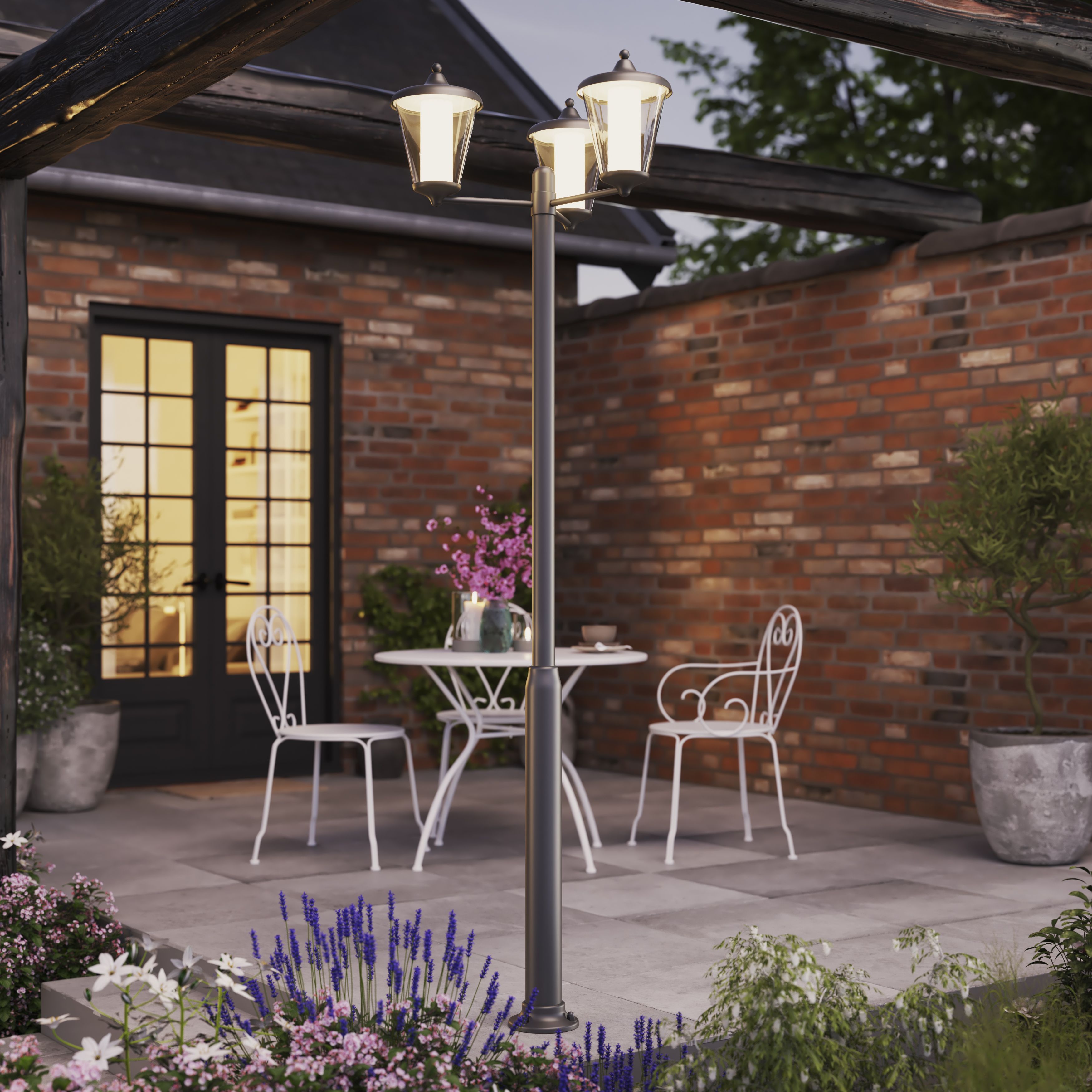 GoodHome Haro Lantern Dark Grey Mains-Powered 3 Lamp Integrated Led Outdoor Lamp Post (H)2100mm Price Comparisons | Compare The Build